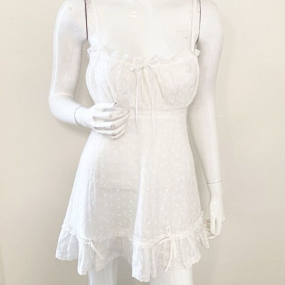 Dolls Kill Brand Generation Kiss White Eyelet Mini Tank Dress w Ruffle Hem - Picture 1 of 5